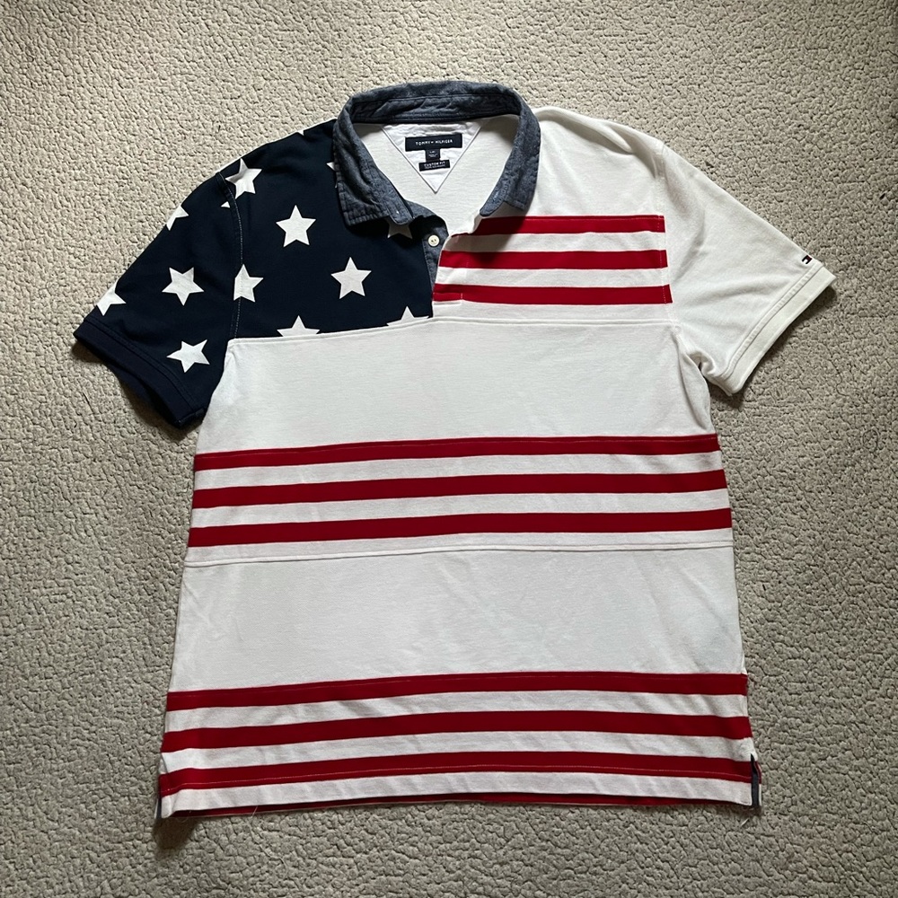 Tommy Hilfiger USA Flag Polo Size Large